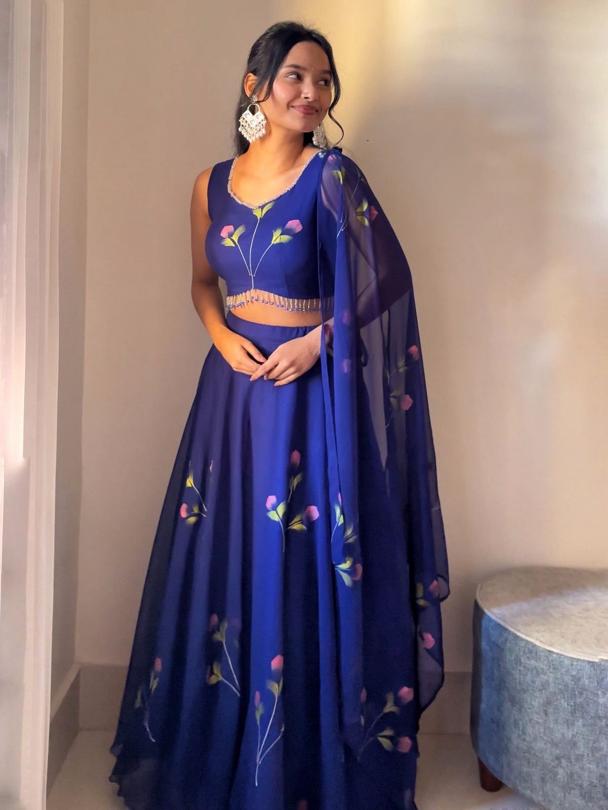 Lehenga Choli Georgette Hand Printed - Image 3