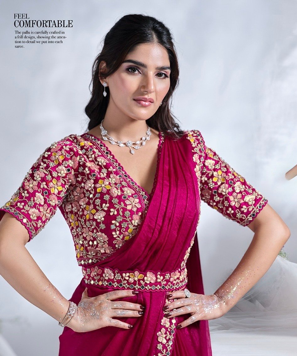 Predrapped Saree Two tone satin - Image 3