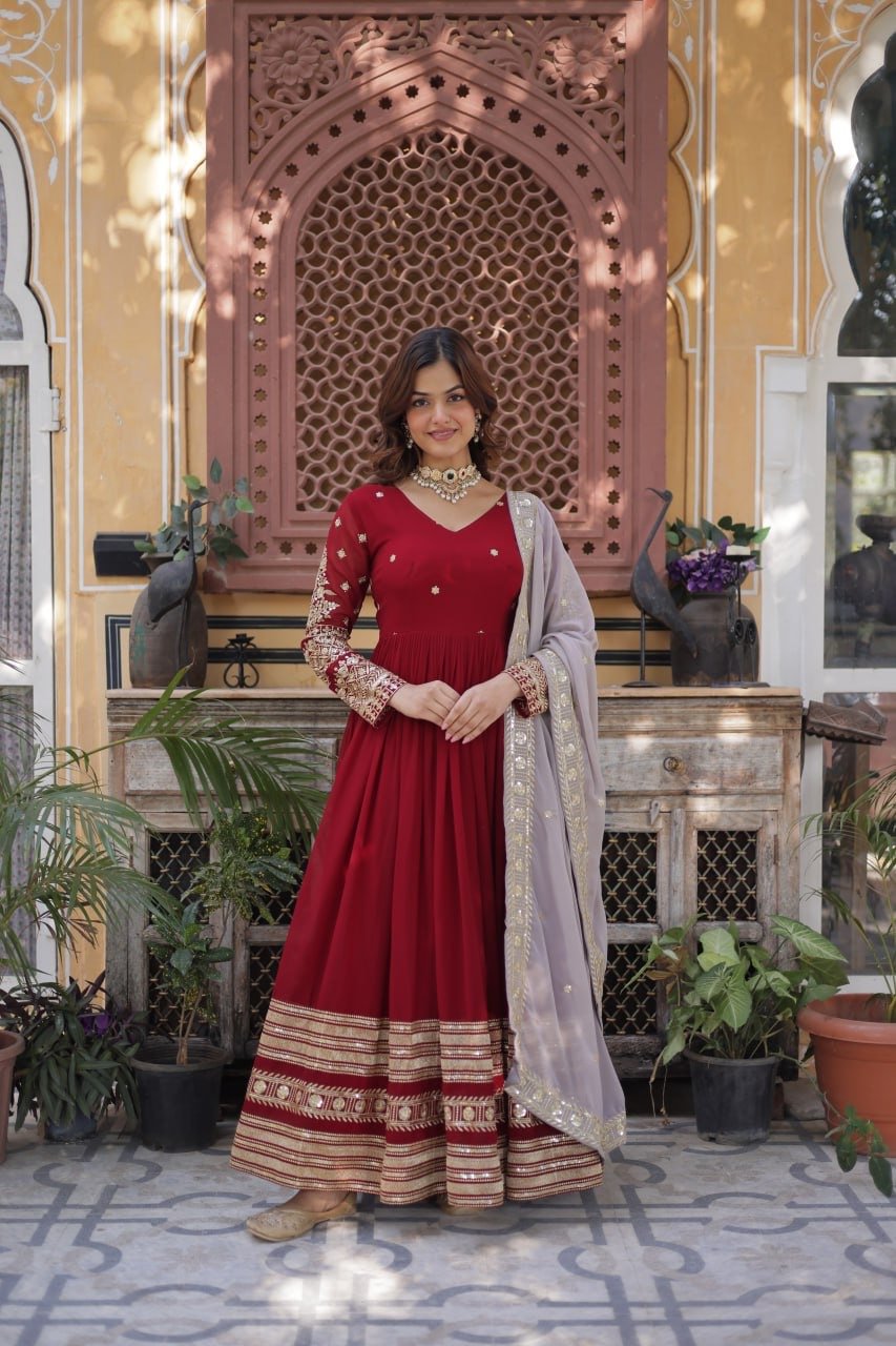 Anarkali Gown Faux Blooming with Embroidery Zari Sequins Work