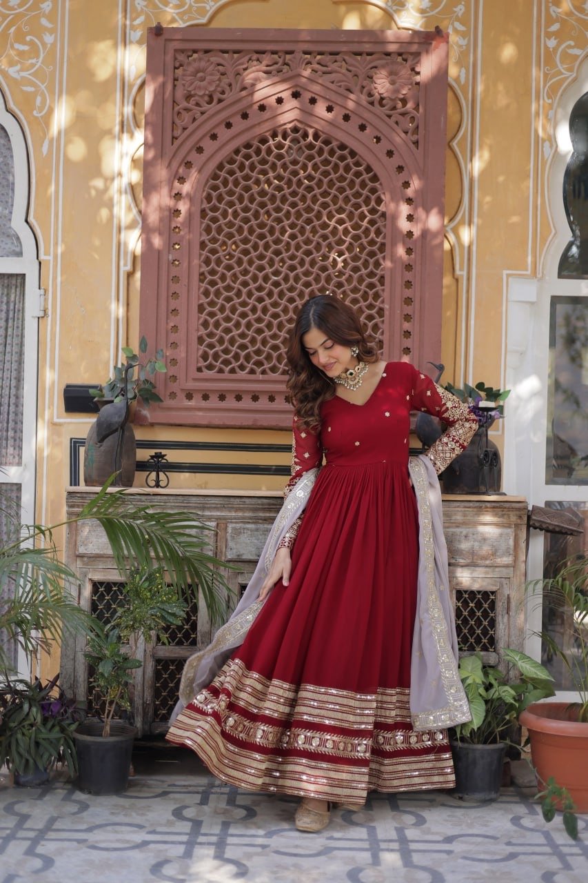 Anarkali Gown Faux Blooming with Embroidery Zari Sequins Work - Image 6