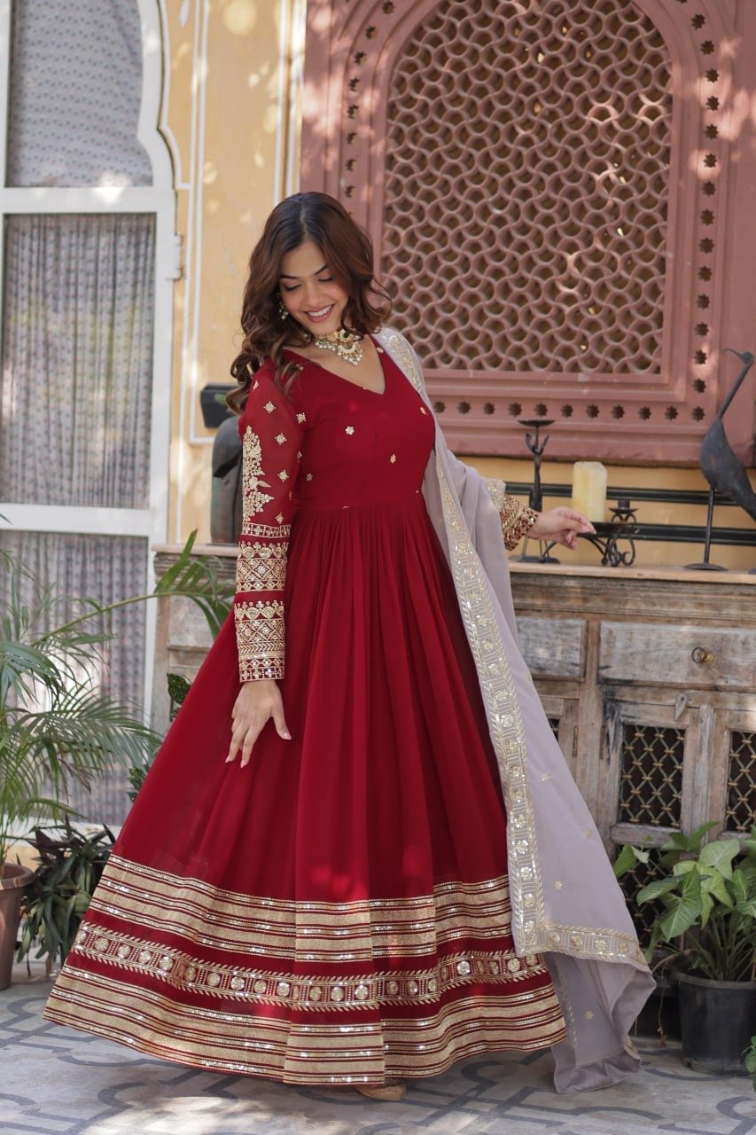 Anarkali Gown Faux Blooming with Embroidery Zari Sequins Work - Image 7