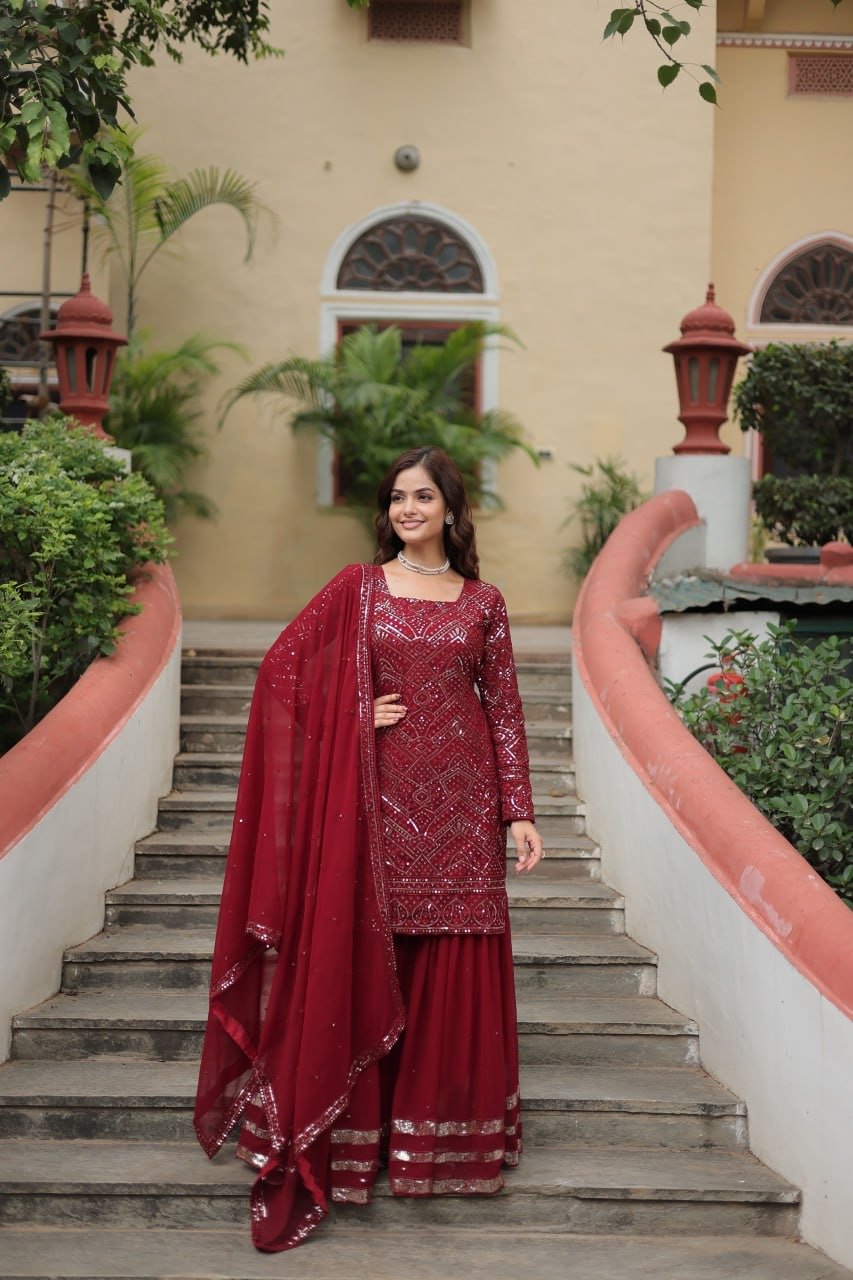 Kurti Plazo Set Faux Georgette